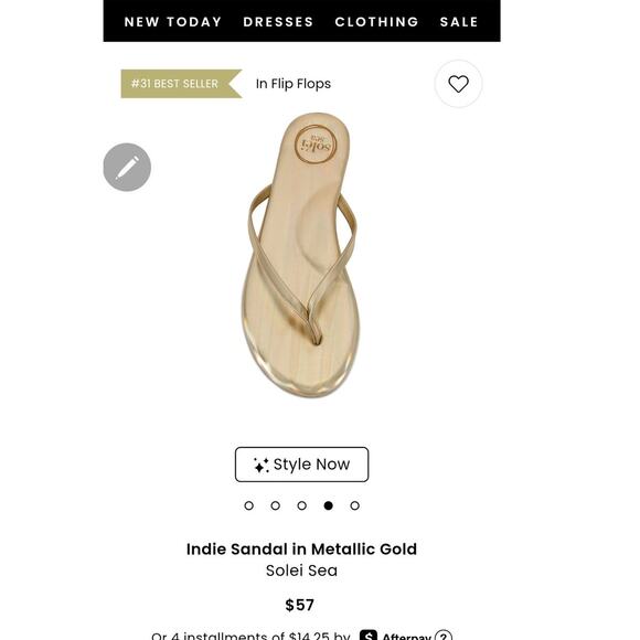 New Revolve Size 6 Solei Sole Flip Flop Vegan Leather Metallic Gold - Picture 3 of 4